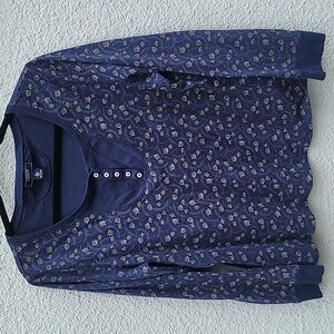 CHAPS szXL floral long sleeve Henley tshirt blouse knit top